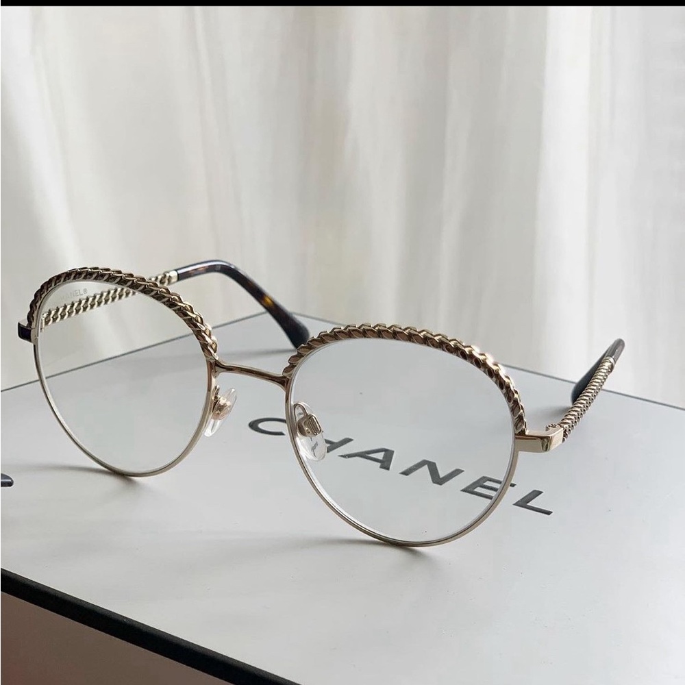 Chanel glasses with calf skin leather chain